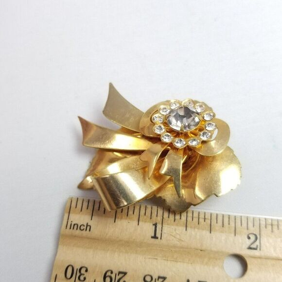 Vintage Gold Tone Rhinestone Brooch, Retro Mid Century Style Design, Estate - Picture 4 of 6